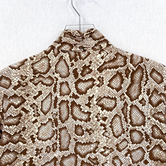 BALLA VALENTINA Shirt Womens Medium Cream Brown Snake Python Print Silk Blouse - Picture 9 of 16